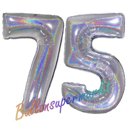 Folienballons-Zahlen-75-holografisch-Silber-Luftballons-Geschenk-75.-Geburtstag-Jubilaeum-Firmenveranstaltung