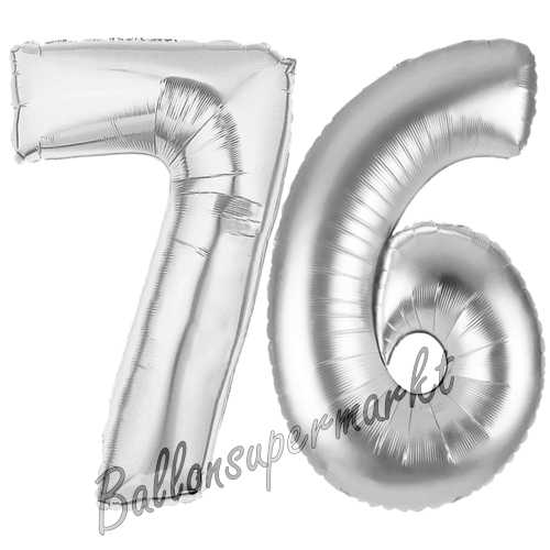 Folienballons-Zahlen-76-Silber-Luftballons-Geschenk-76.-Geburtstag-Jubilaeum-Firmenveranstaltung