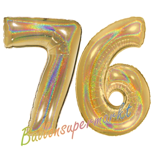 Folienballons-Zahlen-76-holografisch-Gold-Luftballons-Geschenk-76.-Geburtstag-Jubilaeum-Firmenveranstaltung
