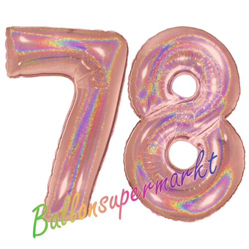 Folienballons-Zahlen-78-holografisch-Rosegold-Luftballons-Geschenk-78.-Geburtstag-Jubilaeum-Firmenveranstaltung
