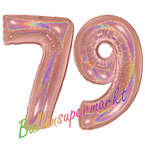 Folienballons-Zahlen-79-holografisch-Rosegold-Luftballons-Geschenk-79.-Geburtstag-Jubilaeum-Firmenveranstaltung