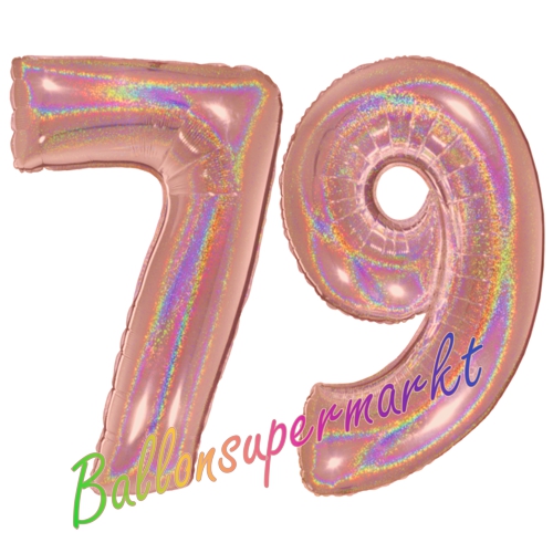 Folienballons-Zahlen-79-holografisch-Rosegold-Luftballons-Geschenk-79.-Geburtstag-Jubilaeum-Firmenveranstaltung