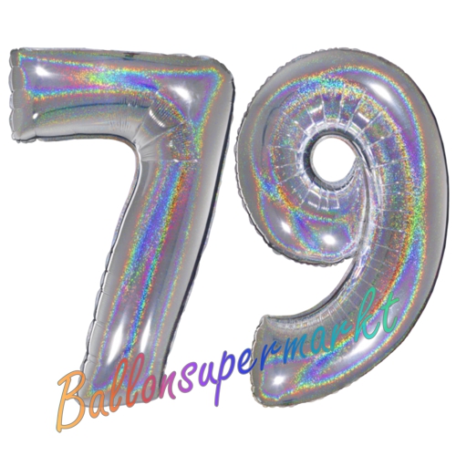 Folienballons-Zahlen-79-holografisch-Silber-Luftballons-Geschenk-79.-Geburtstag-Jubilaeum-Firmenveranstaltung