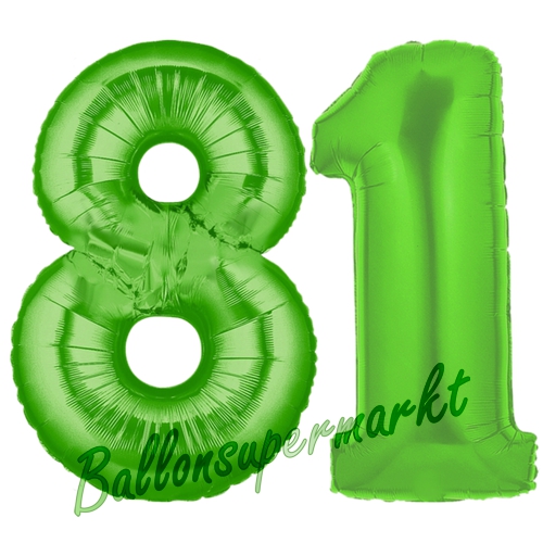 Folienballons-Zahlen-81-Gruen-Luftballons-Geschenk-81.-Geburtstag-Jubilaeum-Firmenveranstaltung
