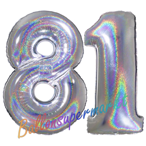 Folienballons-Zahlen-81-holografisch-Silber-Luftballons-Geschenk-81.-Geburtstag-Jubilaeum-Firmenveranstaltung