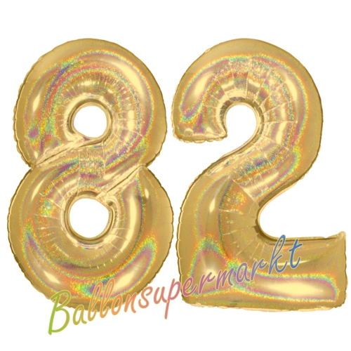 Folienballons-Zahlen-82-holografisch-Gold-Luftballons-Geschenk-82.-Geburtstag-Jubilaeum-Firmenveranstaltung