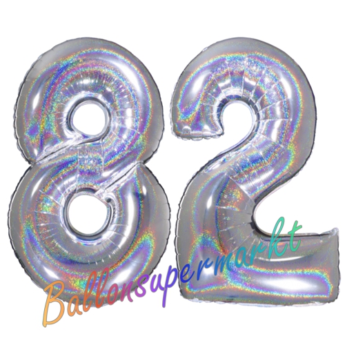 Folienballons-Zahlen-82-holografisch-Silber-Luftballons-Geschenk-82.-Geburtstag-Jubilaeum-Firmenveranstaltung
