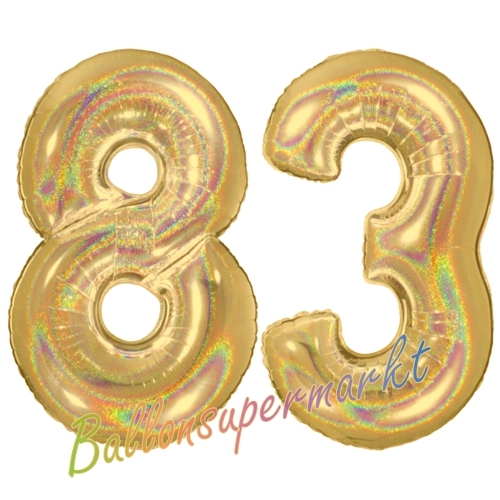 Folienballons-Zahlen-83-holografisch-Gold-Luftballons-Geschenk-83.-Geburtstag-Jubilaeum-Firmenveranstaltung