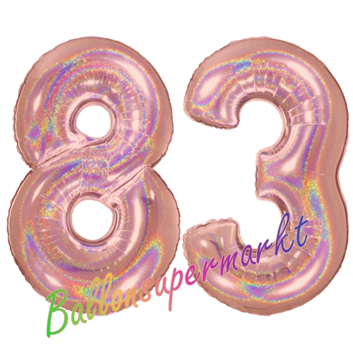 Folienballons-Zahlen-83-holografisch-Rosegold-Luftballons-Geschenk-83.-Geburtstag-Jubilaeum-Firmenveranstaltung