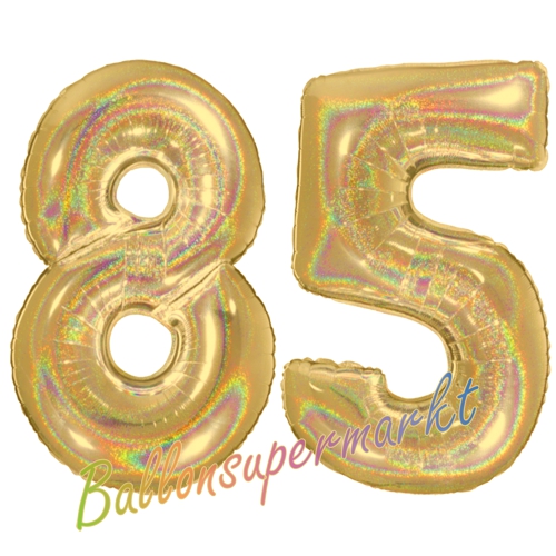 Folienballons-Zahlen-85-holografisch-Gold-Luftballons-Geschenk-85.-Geburtstag-Jubilaeum-Firmenveranstaltung