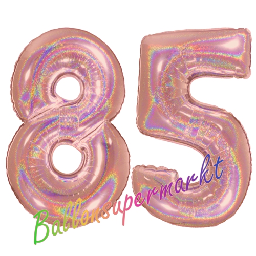 Folienballons-Zahlen-85-holografisch-Rosegold-Luftballons-Geschenk-85.-Geburtstag-Jubilaeum-Firmenveranstaltung