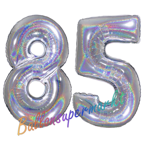 Folienballons-Zahlen-85-holografisch-Silber-Luftballons-Geschenk-85.-Geburtstag-Jubilaeum-Firmenveranstaltung