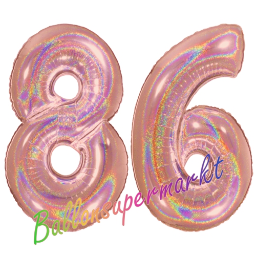 Folienballons-Zahlen-86-holografisch-Rosegold-Luftballons-Geschenk-86.-Geburtstag-Jubilaeum-Firmenveranstaltung