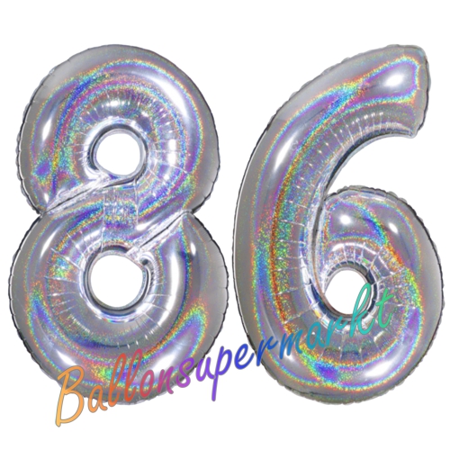 Folienballons-Zahlen-86-holografisch-Silber-Luftballons-Geschenk-86.-Geburtstag-Jubilaeum-Firmenveranstaltung