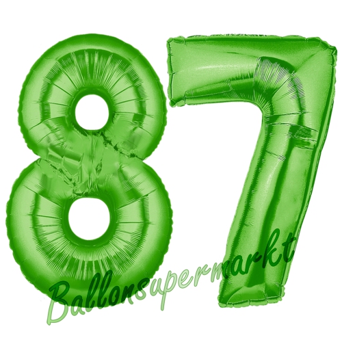 Folienballons-Zahlen-87-Gruen-Luftballons-Geschenk-87.-Geburtstag-Jubilaeum-Firmenveranstaltung