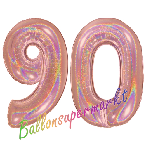 Folienballons-Zahlen-90-holografisch-Rosegold-Luftballons-Geschenk-90.-Geburtstag-Jubilaeum-Firmenveranstaltung