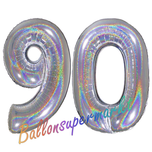 Folienballons-Zahlen-90-holografisch-Silber-Luftballons-Geschenk-90.-Geburtstag-Jubilaeum-Firmenveranstaltung