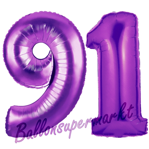 Folienballons-Zahlen-91-Lila-Luftballons-Geschenk-91.-Geburtstag-Jubilaeum-Firmenveranstaltung