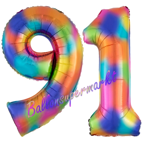 Folienballons-Zahlen-91-Regenbogen-Luftballons-Geschenk-91.-Geburtstag-Jubilaeum-Firmenveranstaltung
