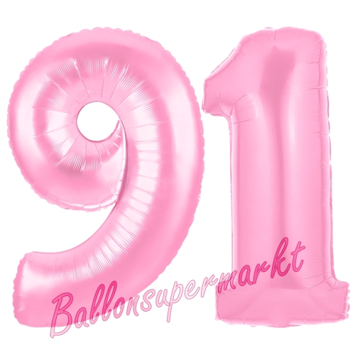 Folienballons-Zahlen-91-Rosa-Luftballons-Geschenk-91.-Geburtstag-Jubilaeum-Firmenveranstaltung