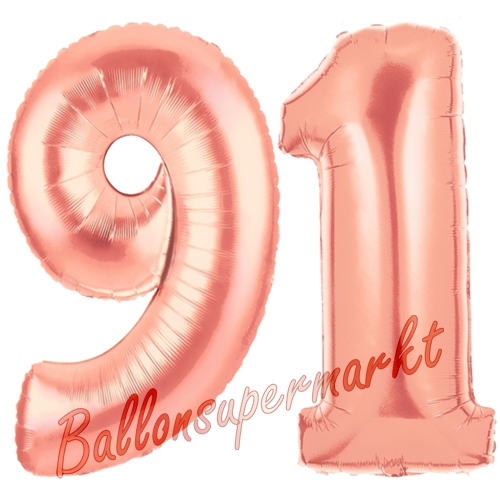Folienballons-Zahlen-91-Rosegold-Luftballons-Geschenk-91.-Geburtstag-Jubilaeum-Firmenveranstaltung