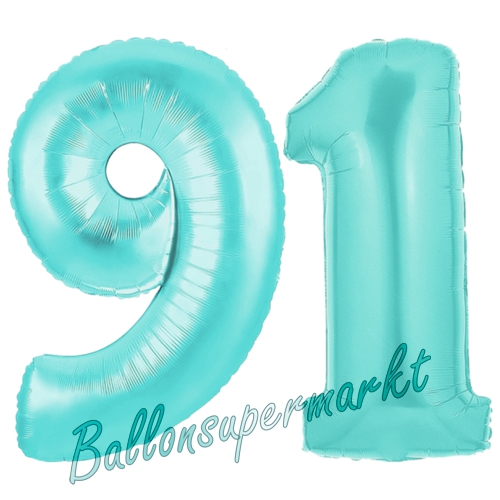 Folienballons-Zahlen-91-Tuerkis-Luftballons-Geschenk-91.-Geburtstag-Jubilaeum-Firmenveranstaltung