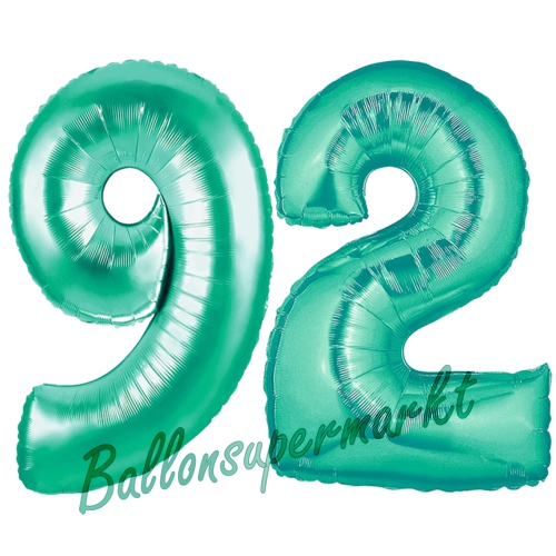 Folienballons-Zahlen-92-Aquamarin-Luftballons-Geschenk-92.-Geburtstag-Jubilaeum-Firmenveranstaltung