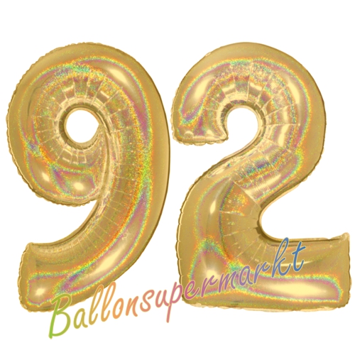 Folienballons-Zahlen-92-holografisch-Gold-Luftballons-Geschenk-92.-Geburtstag-Jubilaeum-Firmenveranstaltung