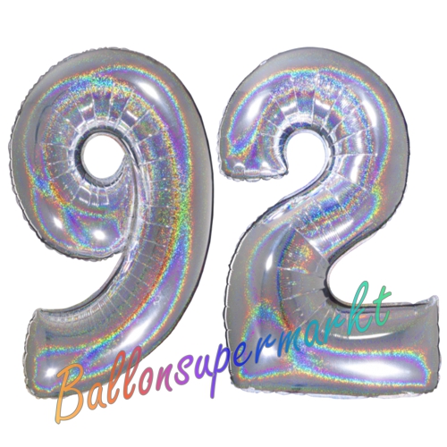 Folienballons-Zahlen-92-holografisch-Silber-Luftballons-Geschenk-92.-Geburtstag-Jubilaeum-Firmenveranstaltung