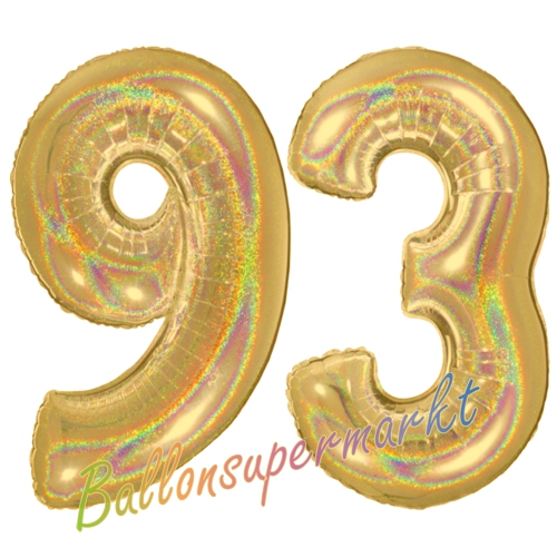 Folienballons-Zahlen-93-holografisch-Gold-Luftballons-Geschenk-93.-Geburtstag-Jubilaeum-Firmenveranstaltung