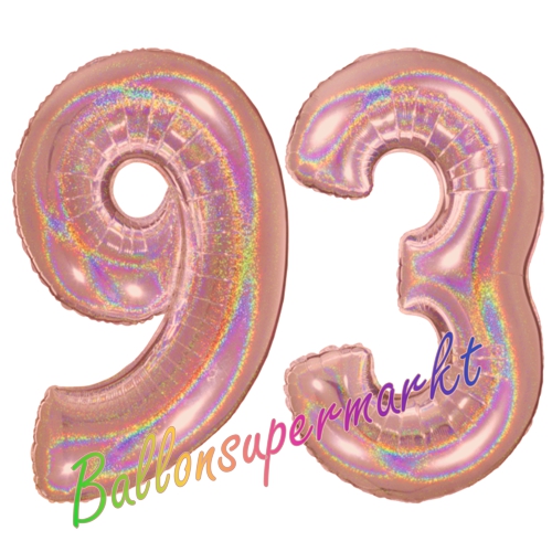 Folienballons-Zahlen-93-holografisch-Rosegold-Luftballons-Geschenk-93.-Geburtstag-Jubilaeum-Firmenveranstaltung