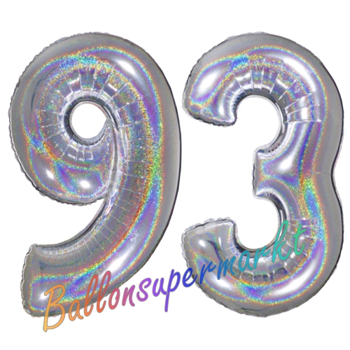 Folienballons-Zahlen-93-holografisch-Silber-Luftballons-Geschenk-93.-Geburtstag-Jubilaeum-Firmenveranstaltung