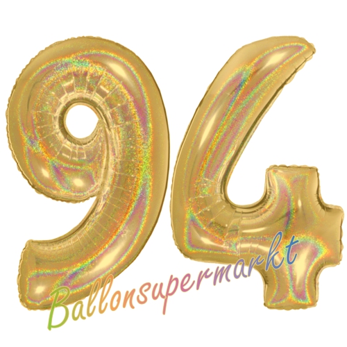 Folienballons-Zahlen-94-holografisch-Gold-Luftballons-Geschenk-94.-Geburtstag-Jubilaeum-Firmenveranstaltung