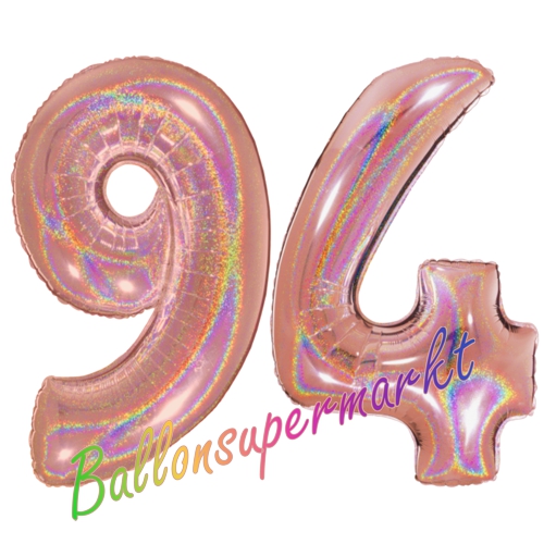 Folienballons-Zahlen-94-holografisch-Rosegold-Luftballons-Geschenk-94.-Geburtstag-Jubilaeum-Firmenveranstaltung