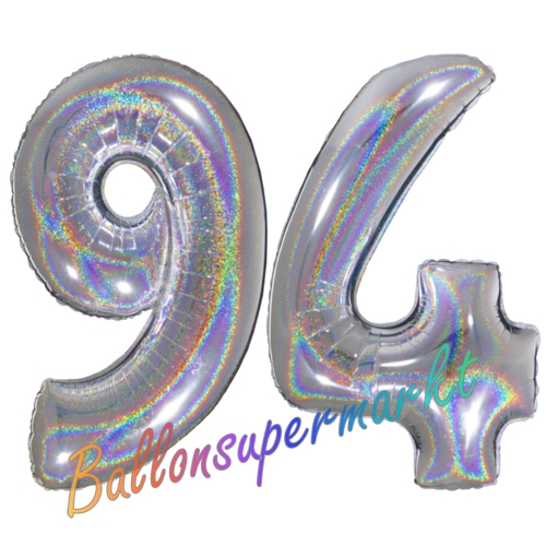 Folienballons-Zahlen-94-holografisch-Silber-Luftballons-Geschenk-94.-Geburtstag-Jubilaeum-Firmenveranstaltung