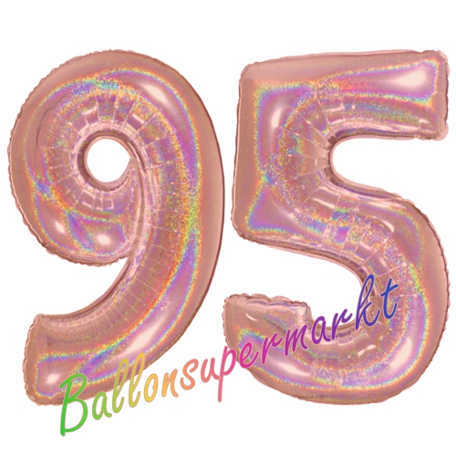 Folienballons-Zahlen-95-holografisch-Rosegold-Luftballons-Geschenk-95.-Geburtstag-Jubilaeum-Firmenveranstaltung