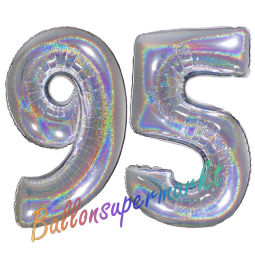 Folienballons-Zahlen-95-holografisch-Silber-Luftballons-Geschenk-95.-Geburtstag-Jubilaeum-Firmenveranstaltung