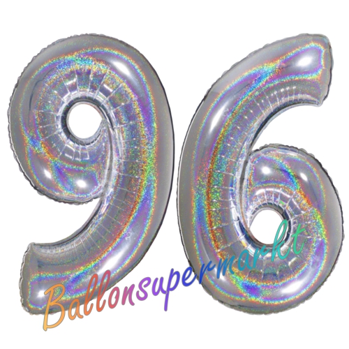 Folienballons-Zahlen-96-holografisch-Silber-Luftballons-Geschenk-96.-Geburtstag-Jubilaeum-Firmenveranstaltung