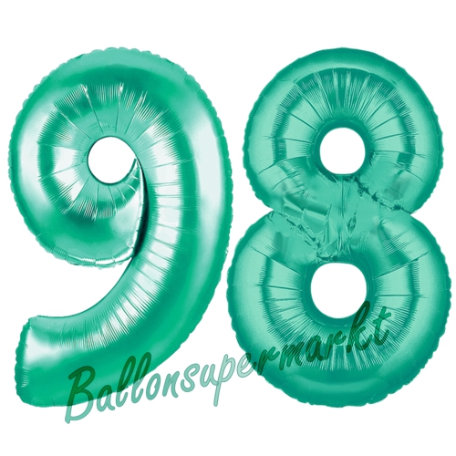 Folienballons-Zahlen-98-Aquamarin-Luftballons-Geschenk-98.-Geburtstag-Jubilaeum-Firmenveranstaltung