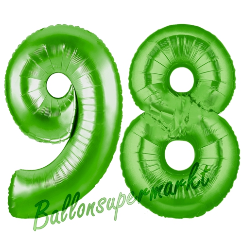 Folienballons-Zahlen-98-Gruen-Luftballons-Geschenk-98.-Geburtstag-Jubilaeum-Firmenveranstaltung