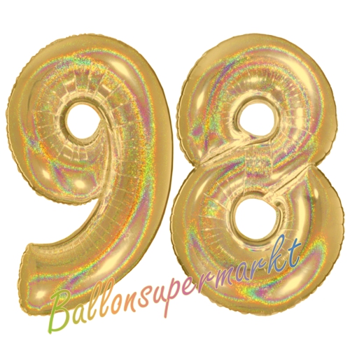Folienballons-Zahlen-98-holografisch-Gold-Luftballons-Geschenk-98.-Geburtstag-Jubilaeum-Firmenveranstaltung