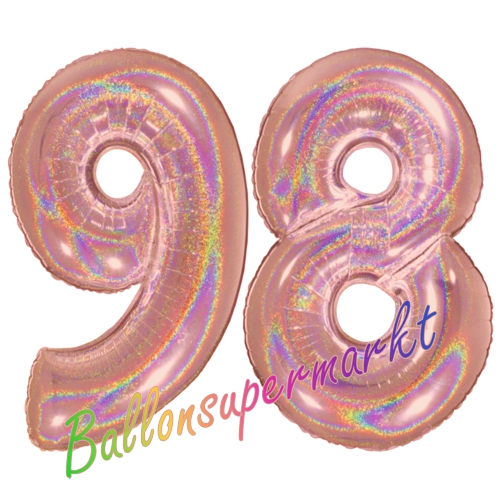 Folienballons-Zahlen-98-holografisch-Rosegold-Luftballons-Geschenk-98.-Geburtstag-Jubilaeum-Firmenveranstaltung