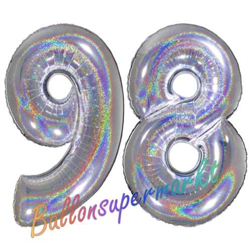 Folienballons-Zahlen-98-holografisch-Silber-Luftballons-Geschenk-98.-Geburtstag-Jubilaeum-Firmenveranstaltung