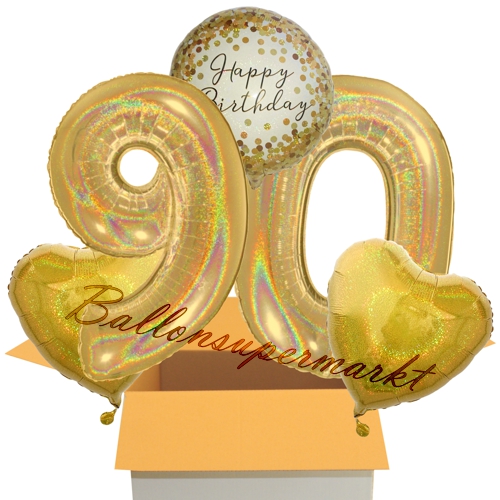 Folienballons-im-Karton-Happy-Birthday-Gold-Sparkle-2-Zahlen-90-2-Herzballons-gold-holografisch-Dekoration-90.-Geburtstag