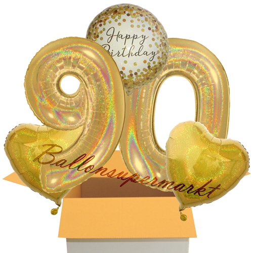 Folienballons-im-Karton-Happy-Birthday-Gold-Sparkle-2-Zahlen-90-2-Herzballons-gold-holografisch-Dekoration-90.-Geburtstag
