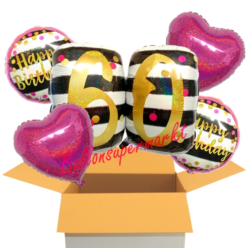 Folienballons-im-Karton-Happy-Birthday-Milestone-Pink-and-Gold-60-2-Herzballons-holo-fuchsia-Dekoration-60.-Geburtstag