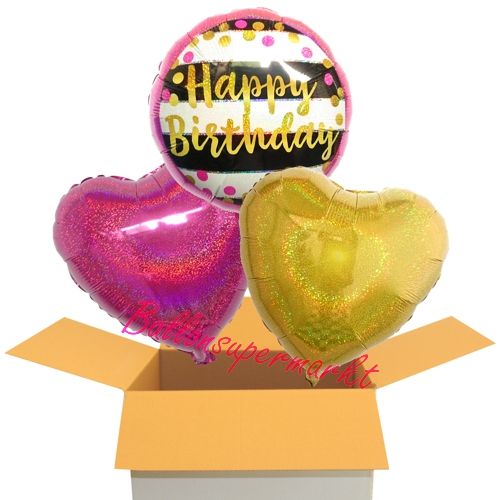 Folienballons-im-Karton-Happy-Birthday-Pink-and-Gold-milestone-holo-zum-Geburtstag-3er-Karton