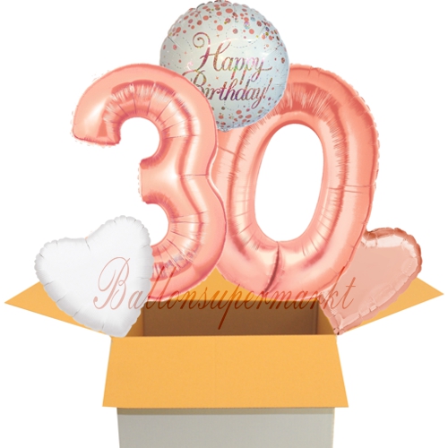 Folienballons-im-Karton-Happy-Birthday-Rosegold-Sparkling-Fizz-2-Zahlen-30-2-Herzballons-rosegold-weiss-Dekoration-30.-Geburtstag