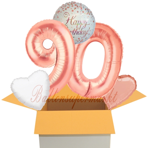 Folienballons-im-Karton-Happy-Birthday-Rosegold-Sparkling-Fizz-2-Zahlen-90-2-Herzballons-rosegold-weiss-Dekoration-90.-Geburtstag
