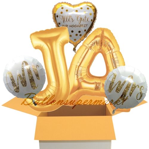 Folienballons-im-Karton-Ja-Mr-and-Mrs-Gold-rund-Buchstaben-J-A-Herz-Alles-Dute-zur-Hochzeit-Dekoration-Hochzeitsgeschenk